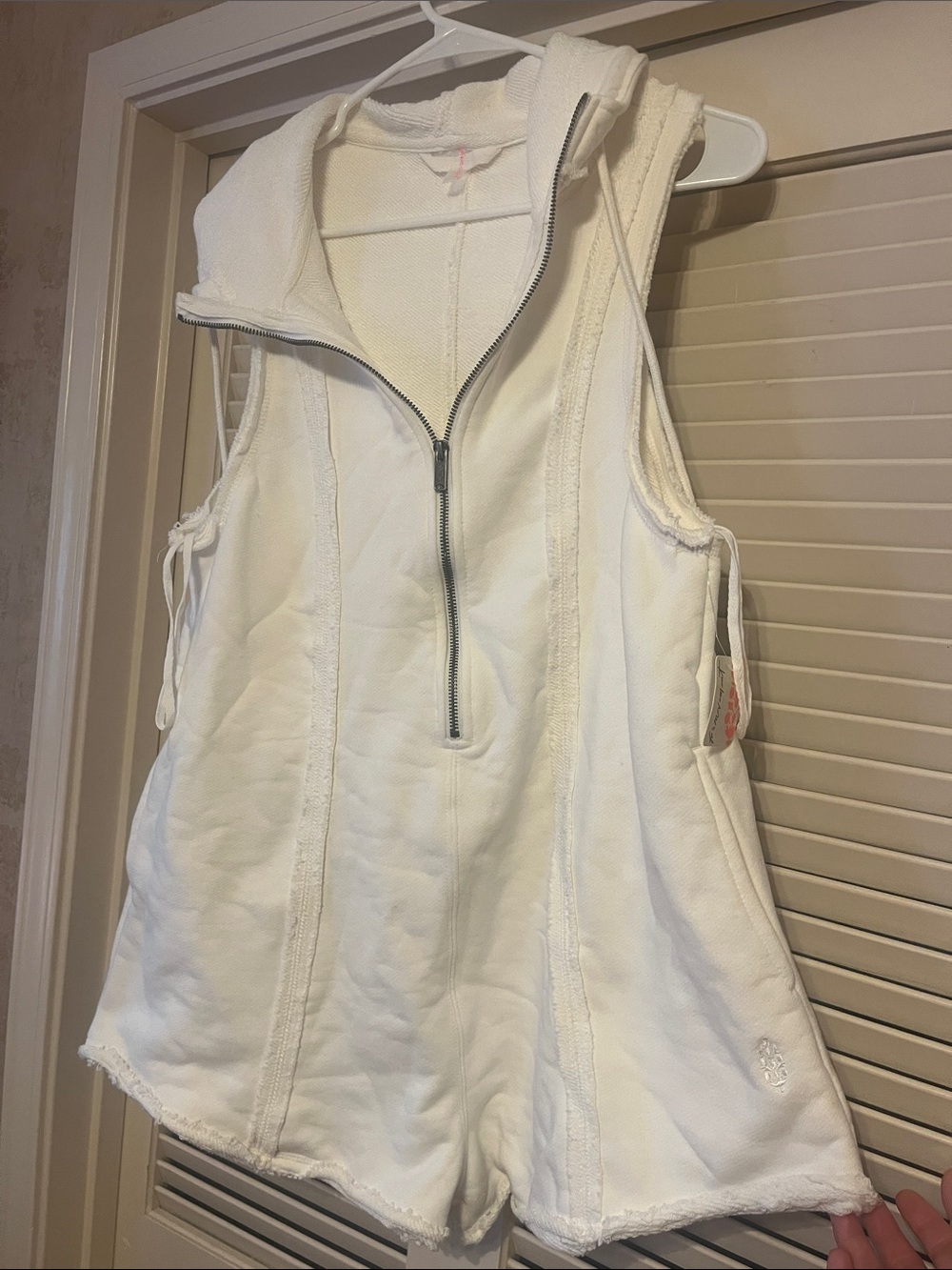 Free People White Sleeveless Hooded Romper